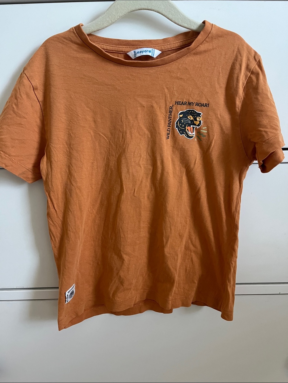 Mayoral Rust Orange Graphic Tee with Panther Chest Print